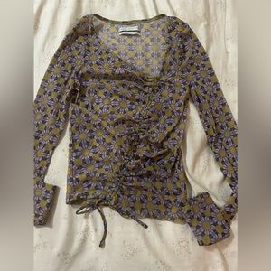 Urban outfitters Floral Cinched Cropped Mesh Top